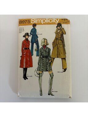 Vintage Simplicity 8975 Sewing Pattern Size 14 Mini or Midi Wrap Coat Pants CUT